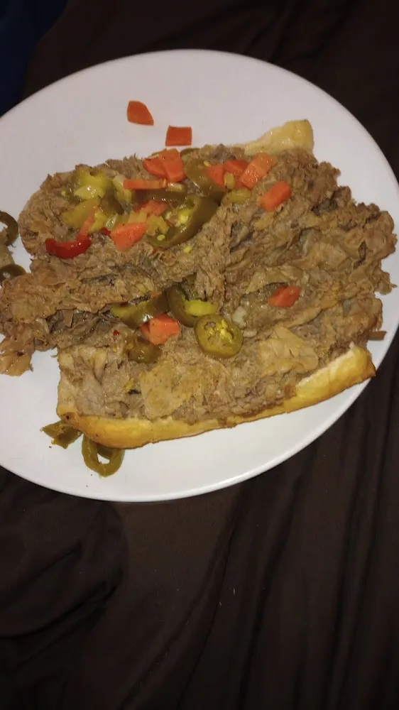 Italian Beef Sandwich with Hot Peppers Dipoed
